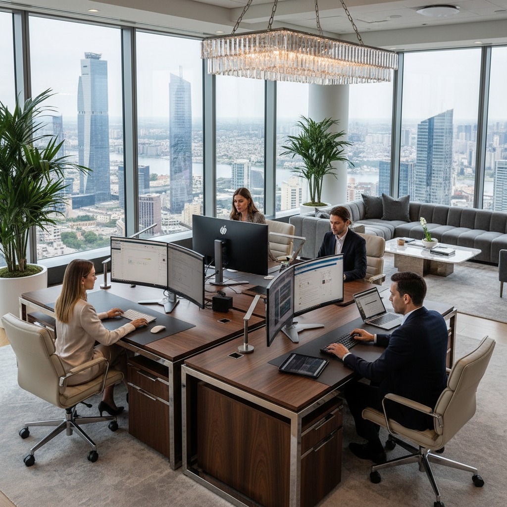 Ufficio moderno ed elegante con persone che lavorano al computer